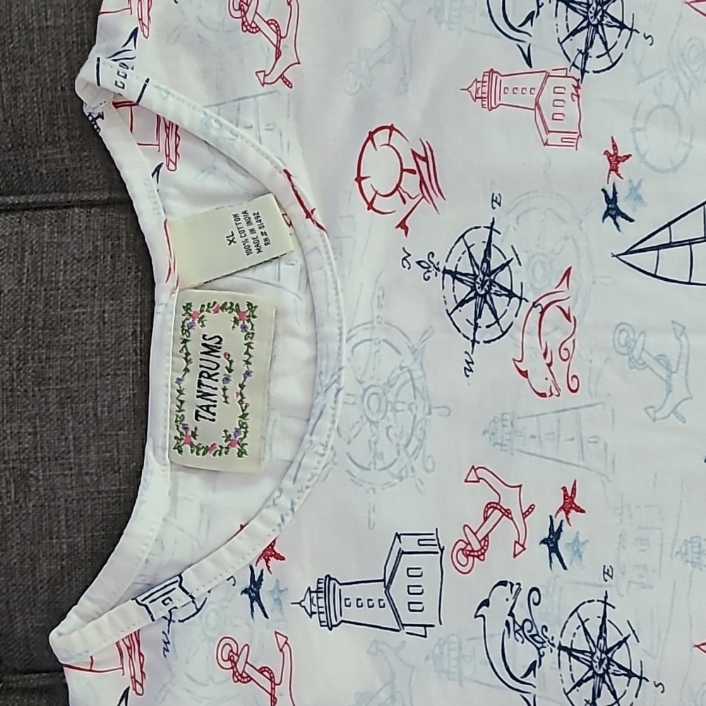Vintage Tantrums Nautical 3/4 sleeve top size XL Lighthouses red white blue‎ - Picture 2 of 8